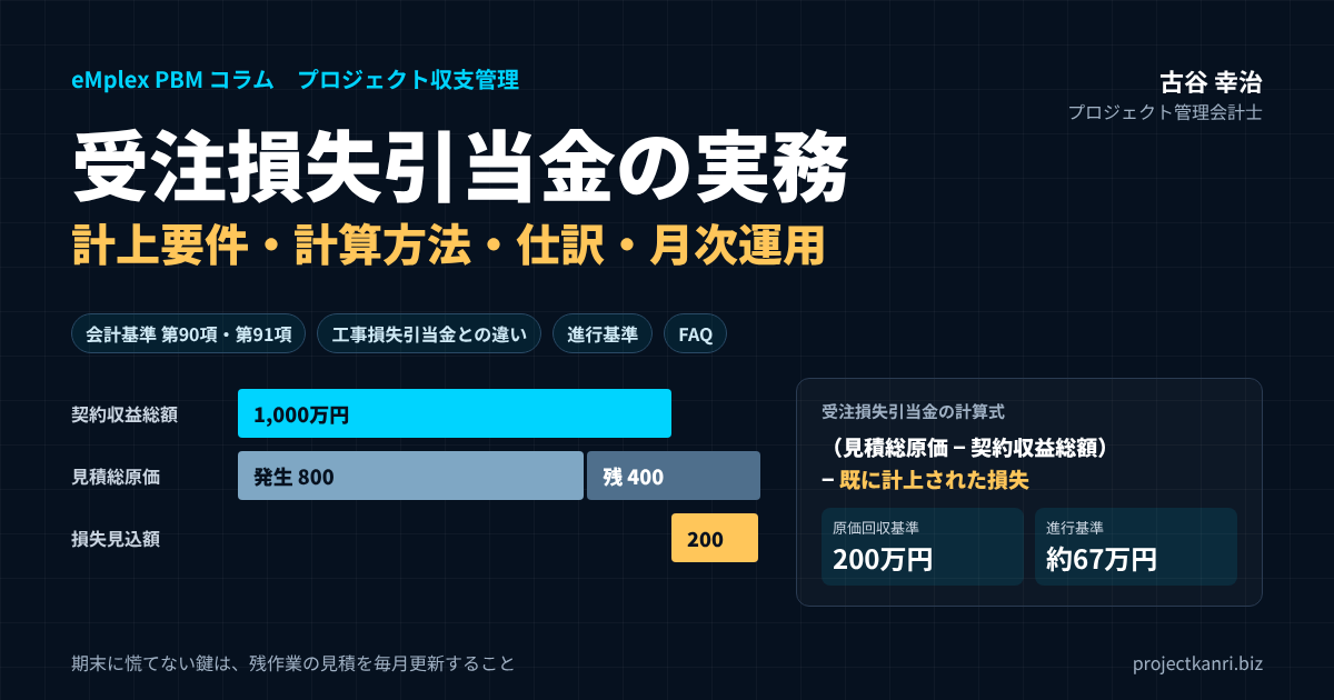 受注損失引当金の実務―計上要件・計算方法・仕訳・月次運用（工事損失引当金との違い・進行基準・会計基準）